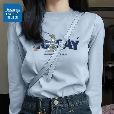 NOB真维斯长袖t恤女2025新款小个子早秋chic上衣纯棉内搭打底衫女商品大图