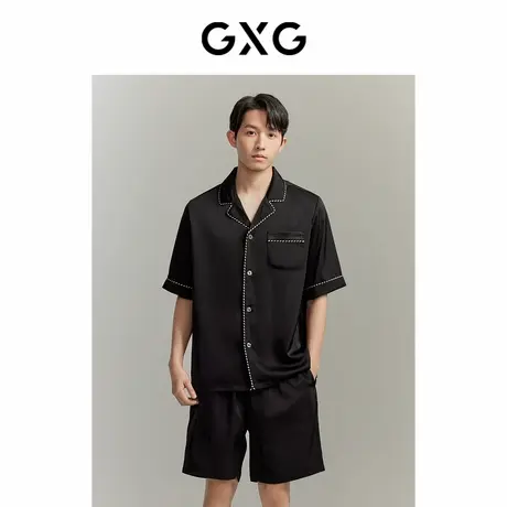 GXG男士家居服 缎面冰丝顺滑睡衣男款短袖套装明线口袋松紧带睡裤商品大图