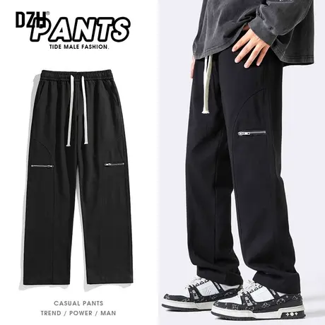 男士痞帅男裤子美式高街黑色显瘦窄版直筒裤休闲长裤2023新款男裤商品大图