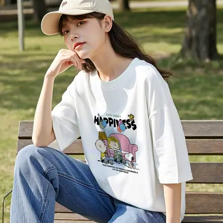 [史努比联名款]唐狮夏季新款女短袖T恤宽松休闲圆领潮牌图片