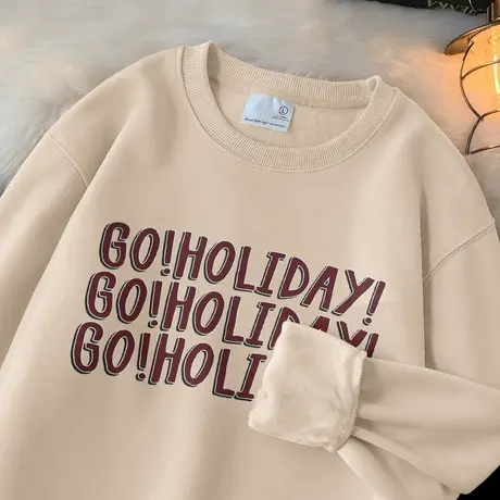 320g重磅卫衣男潮牌潮流圆领套头无帽上衣服秋冬加绒加厚长袖t恤商品大图