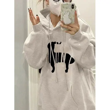 复古chic港味连帽薄款卫衣女春秋装百搭宽松显瘦ins风上衣外套潮商品大图