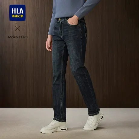 HLA/海澜之家轻商务宽松锥形猫须牛仔裤25秋季新款微弹长裤子男士图片