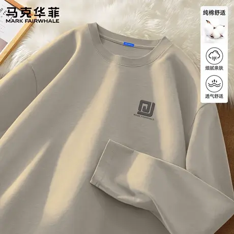马克华菲复古休闲长袖t恤男士春秋款纯棉透气打底衫男款宽松上衣X商品大图