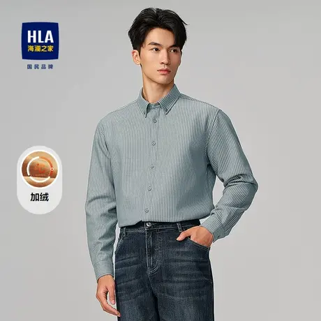 HLA/海澜之家舒适加绒长袖休闲衬衫25秋冬新款国民臻品亲肤上衣男商品大图