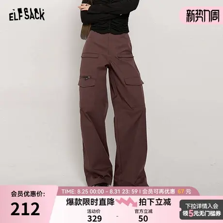 妖精的口袋美式复古休闲工装裤女2024年秋冬新款直筒显瘦阔腿裤子商品大图