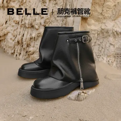 百丽裤管靴朋克机车女靴冬季新款鞋子靴子商场短筒休闲靴A3B1DDZ3商品大图
