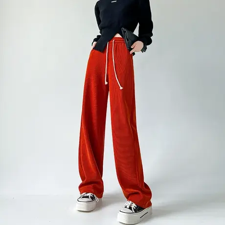 灯芯绒阔腿裤女秋冬新款高腰瘦宽松垂感雪尼尔加厚休闲直筒拖地裤图片