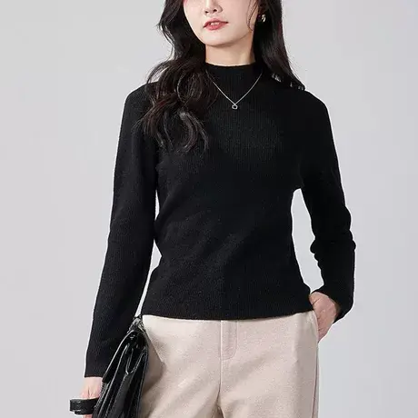 娅丽达格雷系针织衫女半高领羊毛衫2025秋季新款内搭上衣毛衣商品大图