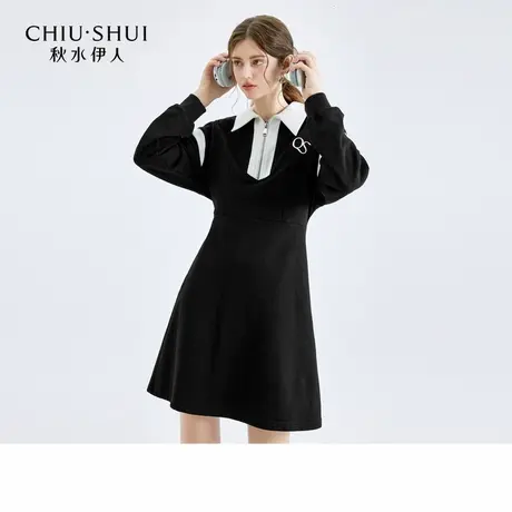 【CC家居控】翻领学院风卫衣连衣裙春季女装显瘦百搭裙子图片