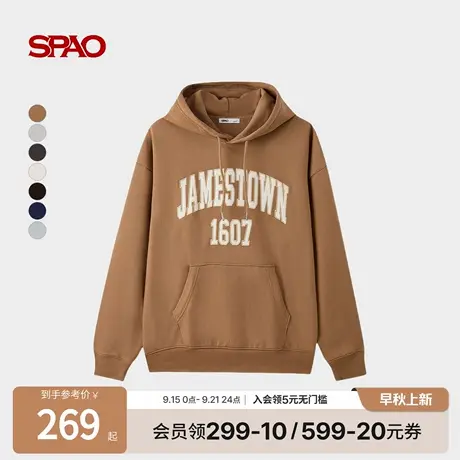 SPAO韩国同款2025年秋季新品男女同款复古简约抽绳连帽卫衣商品大图