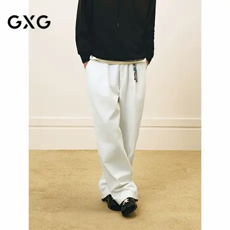 GXG男装 白色宽松牛仔裤挂件点缀阔腿裤通勤男长裤 2025春季新品商品大图