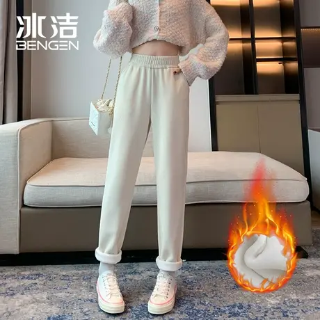 冰洁加绒休闲裤女秋冬2023新款宽松直筒显腿长baby绒萝卜裤LBDS商品大图
