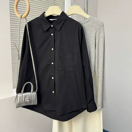 唐狮秋季衬衫女新款长袖简约纯色时尚流行百搭高级感上衣TM商品大图