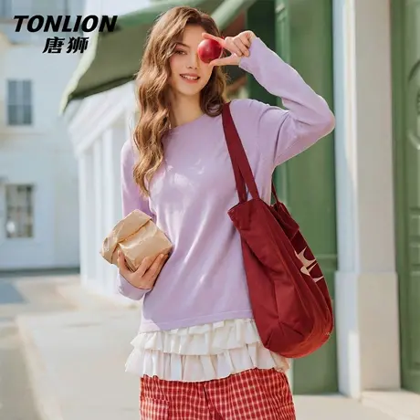 唐狮官方大码长袖t恤女2026新款春纯棉打底衫美式慵懒宽松上衣VC图片
