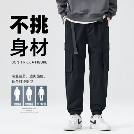 男士黑色工装裤潮牌男痞帅束脚裤子男款秋季男裤休闲裤宽松机能裤商品大图