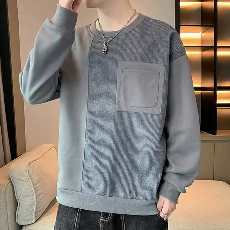 重磅卫衣男春秋款2023新款拼接长袖t恤男宽松潮流秋装体恤上衣服商品大图