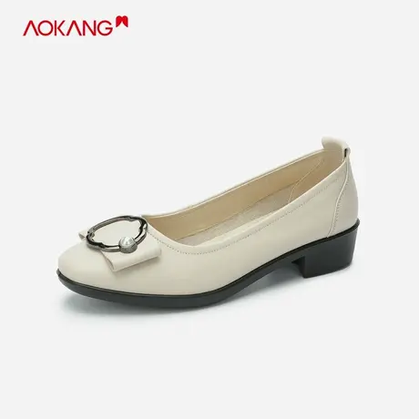 【门店同款】奥康女鞋春秋新款舒适百搭日常单鞋粗跟妈妈鞋金属扣图片