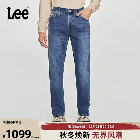 Lee商场同款23秋冬新品741舒适锥形中蓝色羊毛混纺保暖男牛仔裤潮商品大图