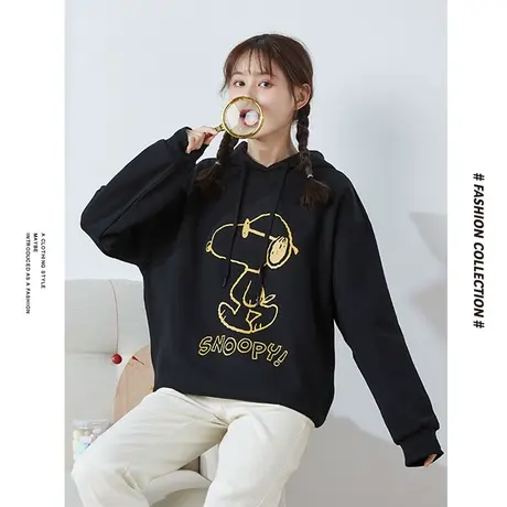 [商场同款]唐狮秋冬卫衣女情侣线条史努比联名连帽卫衣休闲宽松商品大图