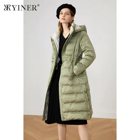 YINER音儿奥莱女装冬季波浪纹绣花连帽羽绒服商品大图