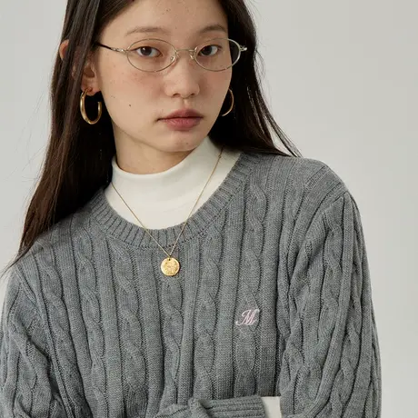 omont蛋挞家 复古圆领绞花毛衣女2023冬季羊毛软糯叠穿针织上衣图片