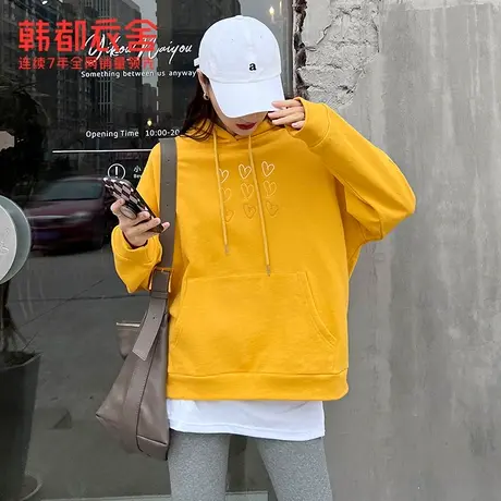 韩都衣舍连帽宽松卫衣女设计感休闲上衣ins潮闺蜜装HEG0211商品大图