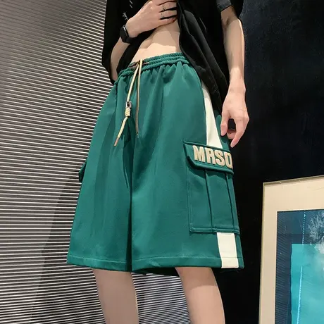 撞色拼接工装短裤男夏季休闲宽松直筒大码外穿青年潮流运动五分裤商品大图