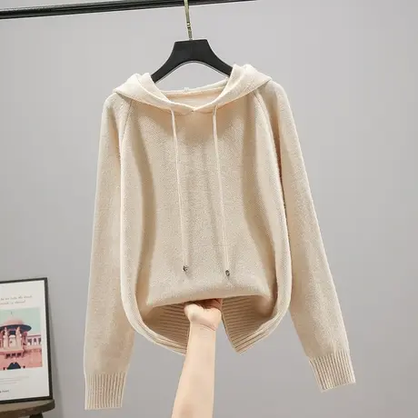 连帽衫针织衫女士百搭2023秋装新款韩版宽松纯色套头毛衣长袖上衣商品大图