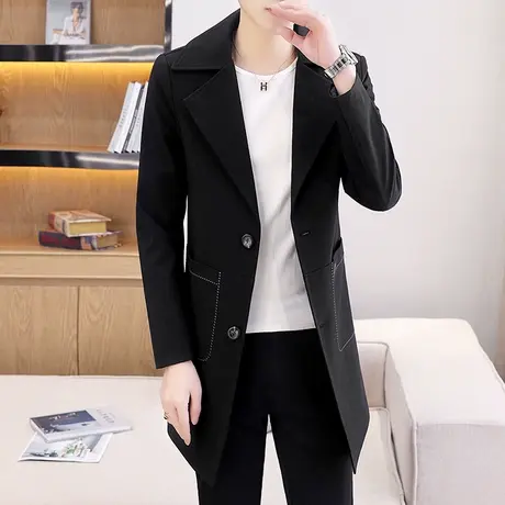 男士痞帅气英伦风衣潮流春季潮牌中长款西装外套韩版个性薄款大衣图片