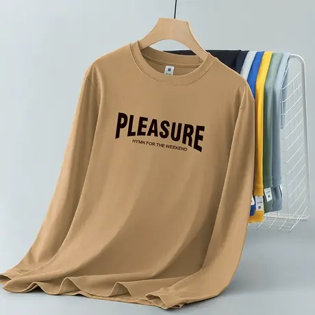 240g重磅纯棉t恤男士长袖美式潮流宽松全棉内搭打底衫印花体恤衫商品大图