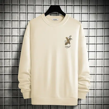 套头卫衣男生秋季上衣宽松潮流百搭秋冬加绒加厚无帽圆领长袖t恤商品大图