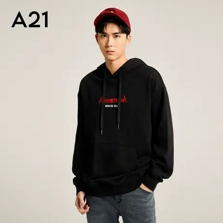 A21男装宽松连帽长袖卫衣 男士2023秋冬季新款刺绣男款秋季上衣商品大图