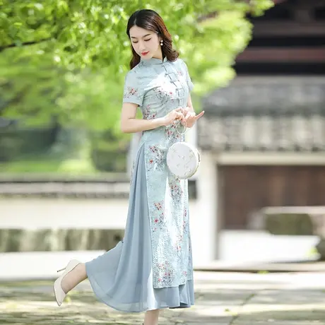 筠雅越南旗袍裙改良奥黛旗袍年轻款连衣裙女夏季复古气质长款裙子图片