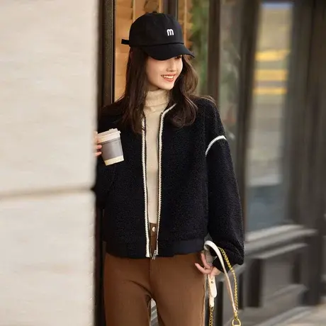 时尚气质外套2023年的冬季新款女圆领百搭宽松休闲长袖皮草上衣商品大图