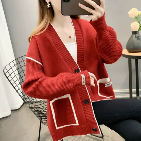 慵懒风毛衣厚开衫女外搭2023早秋新款洋气韩版宽松针织外套女春秋商品大图