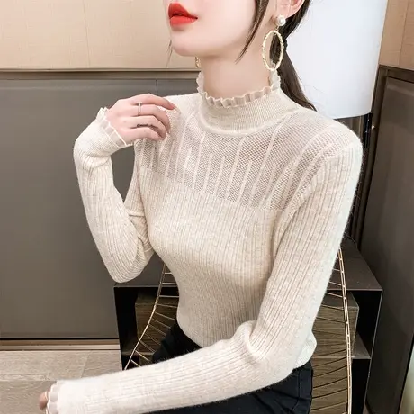 2023年秋冬新款毛衣女纯色高领套头针织衫修身内搭加厚打底衫女装图片