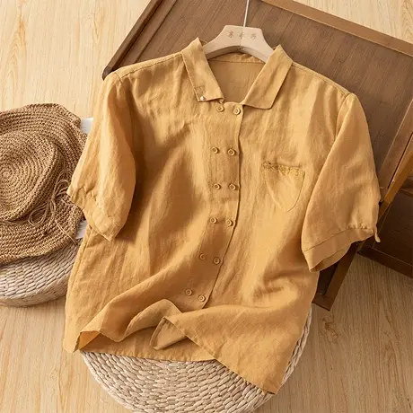 享永子短袖苎麻漂亮衬衫女文艺复古棉麻上衣气质宽松2023夏季新款商品大图