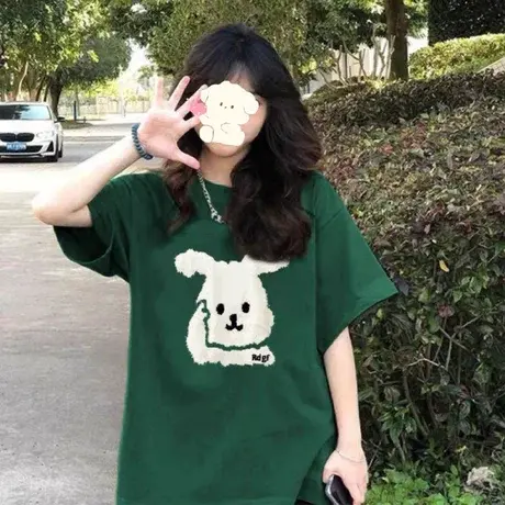 短袖t恤女2024年春夏季新款oversize美式复古慵懒风半袖纯棉上衣商品大图