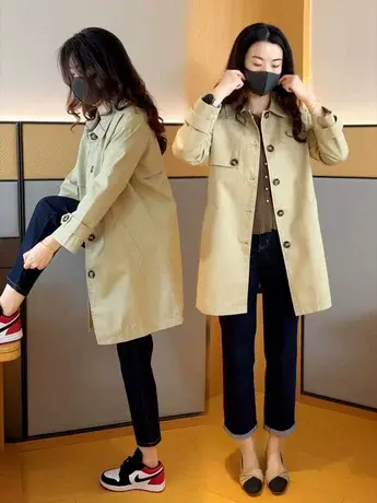 2025春季新款英伦风气质风衣女宽松显瘦小个子休闲通勤中长款外套商品大图