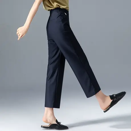 窄版冰丝直筒裤女夏季薄款莫代尔阔腿裤藏蓝色裤子休闲西装九分裤商品大图