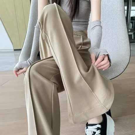 杏色微喇西装裤女春秋2024新款马蹄裤高腰显瘦垂感高级感喇叭裤子图片