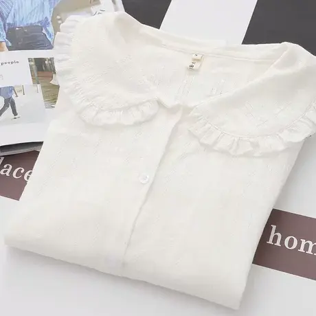 白色花边娃娃领长袖衬衫女秋薄款甜美减龄衬衣设计感小众宽松上衣图片