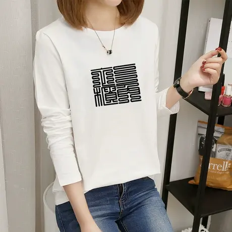 2022年春季新款圆领纯棉长袖t恤女ins潮设计感小众宽松韩版内搭潮图片