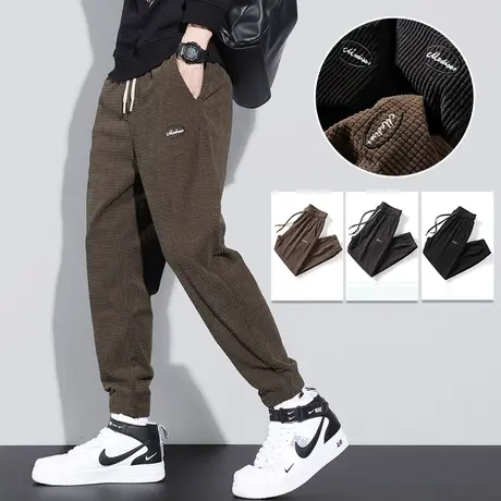 冬季秋冬款华夫格灯芯绒裤子男裤男士休闲长裤直筒宽松灯草绒卫裤商品大图
