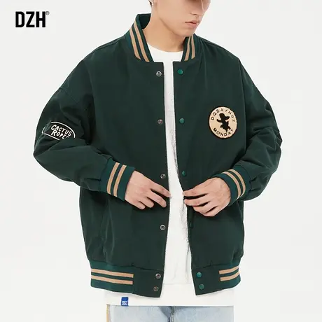 男士绿色棒球服外套男春秋季潮牌秋季男装2023新款褂子飞行员夹克商品大图