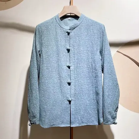 休闲长袖衬衫男中式春秋季白色棉麻青年衬衣盘扣复古上衣外套潮流图片