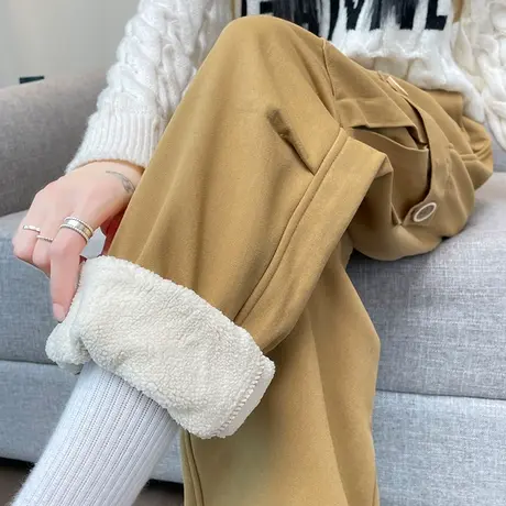 束脚工装裤女秋冬2024新款加绒加厚高腰显瘦小个子休闲哈伦老爹裤图片