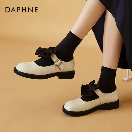 达芙妮黑色玛丽珍小皮鞋日系女jk2021年新款大头鞋蝴蝶结粗跟单鞋商品大图