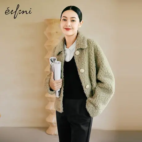 【商场同款】伊芙丽羊羔毛外套女2021年新款冬冬短外套1CA212761图片